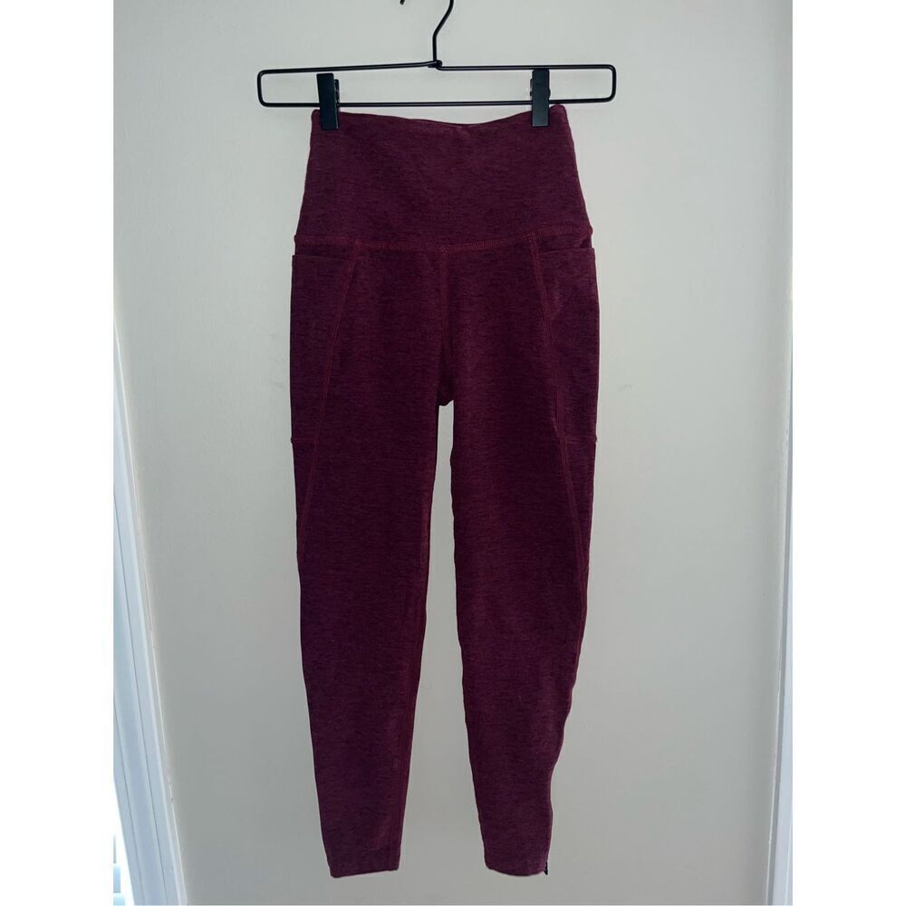 Beyond Yoga Spacedye Zip By Boulevard High Waisted 7/8 Leggings S Maroon